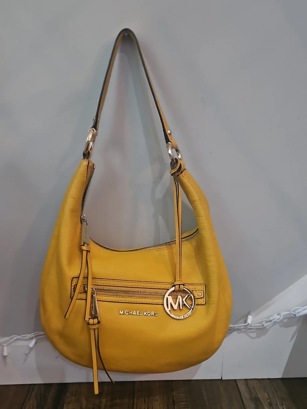 Michael Kors Mustard Yellow Leather Hobo with MK Gold‎ Charm